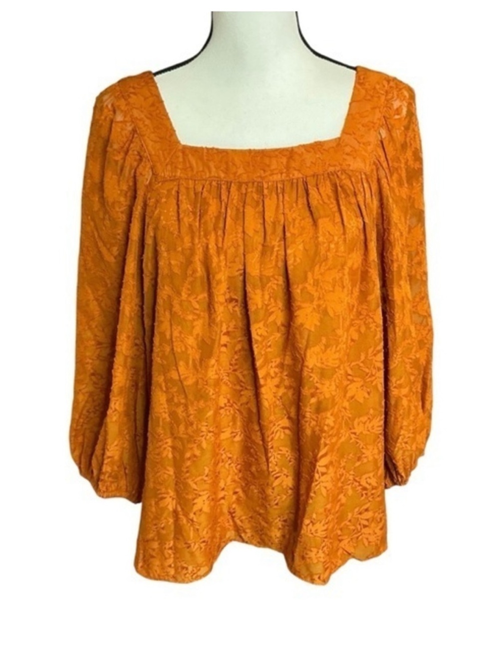 LC Lauren Conrad Floral Blouse Burnt Orange Sheer Layered Peasant Top Size L